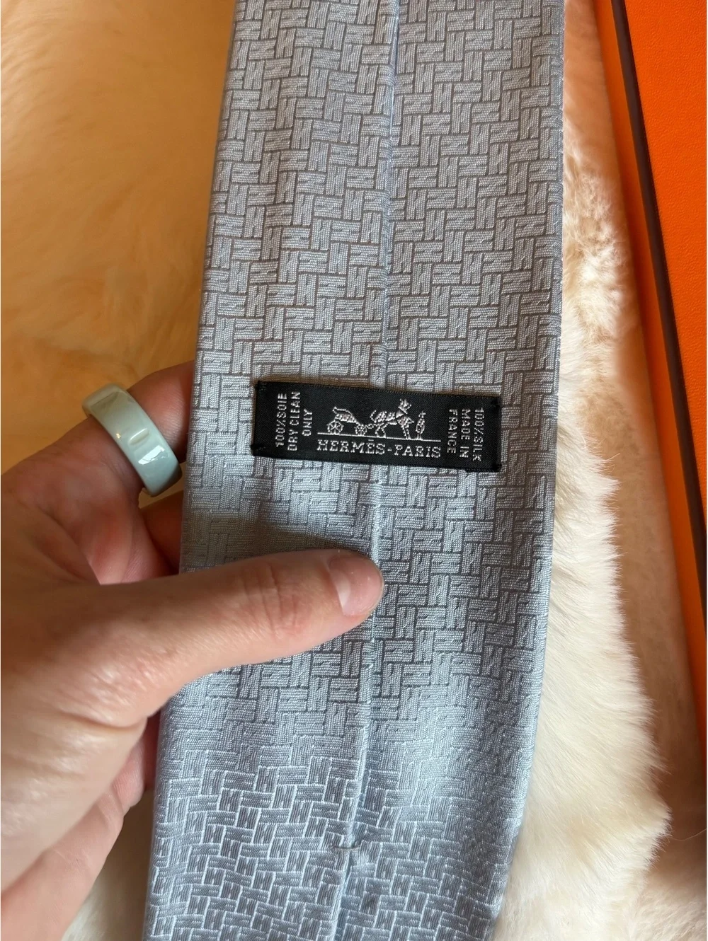 Authentic Hermès silver Silk Tie with Subtle Pattern